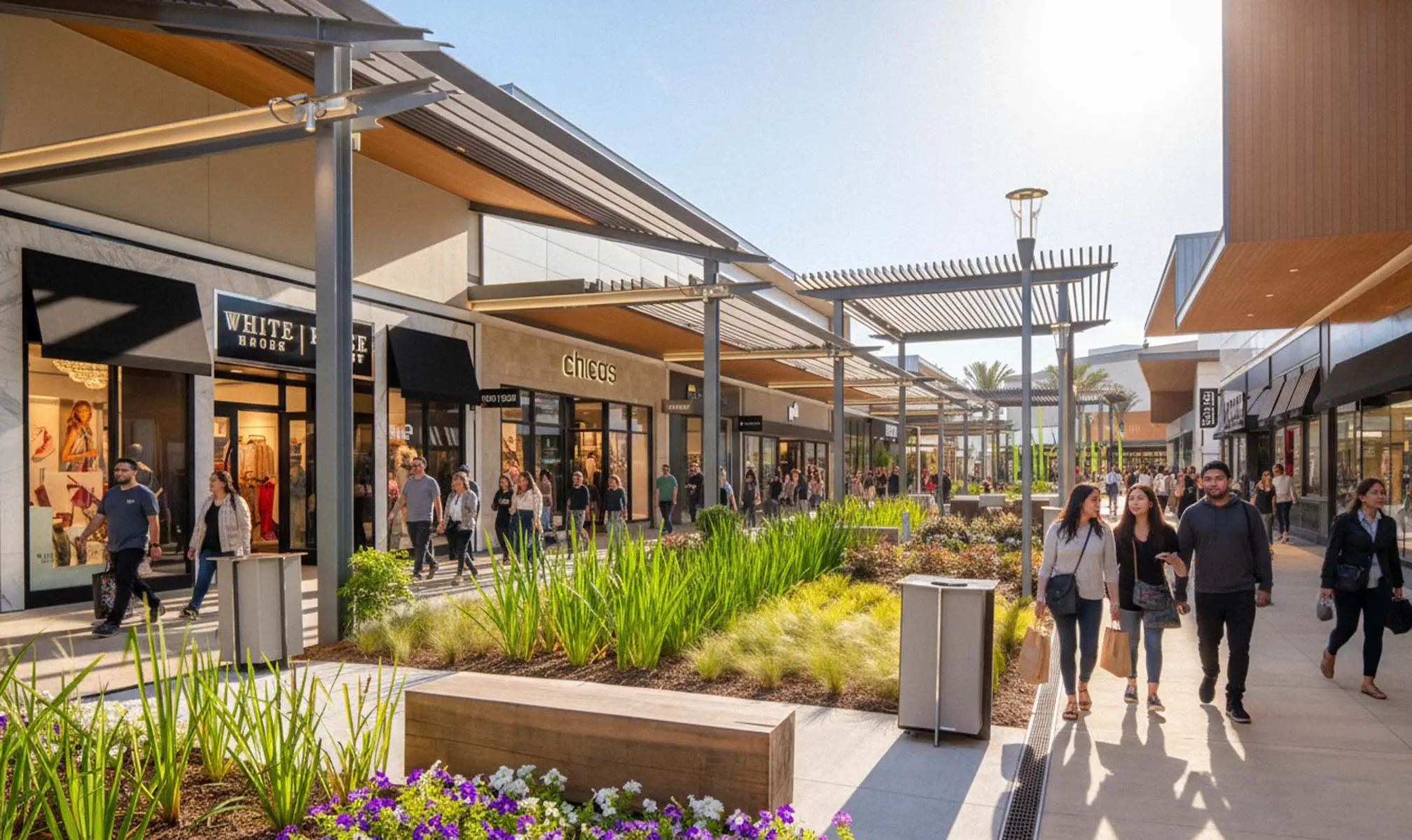 Outdoor stores and walkway at Baybrook Mall