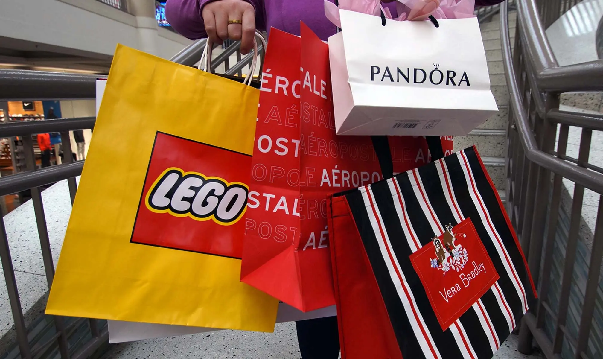 Holiday shopping bags from retail stores