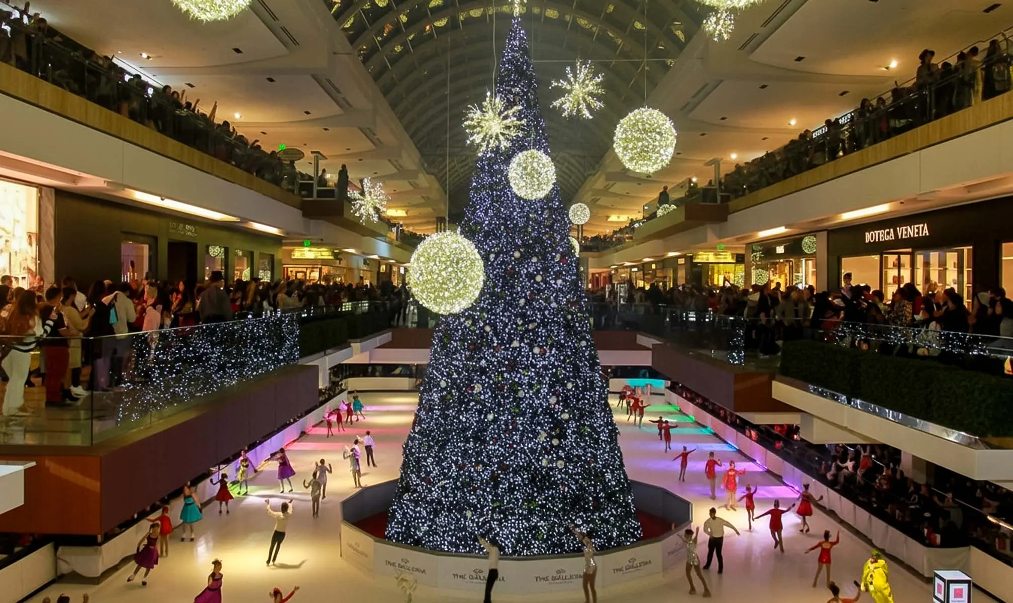 Christmas tree above the ice rink at The Galleria