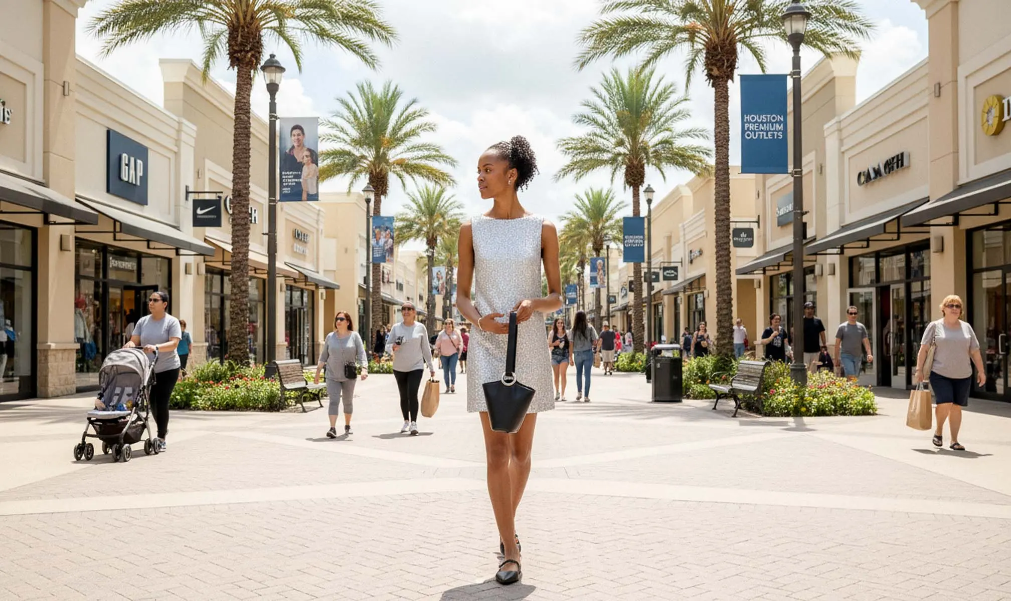 Shopper walking at Houston Premium Outlets