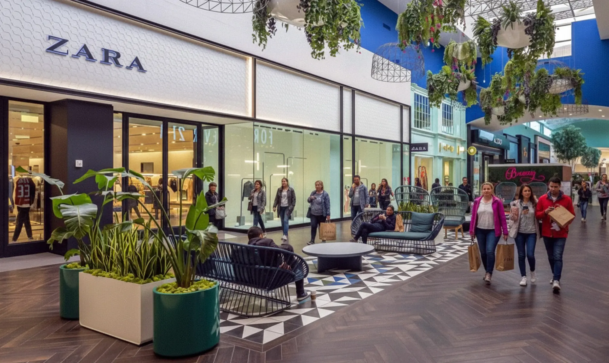 Zara storefront and outdoor walkway at Memorial City Mall