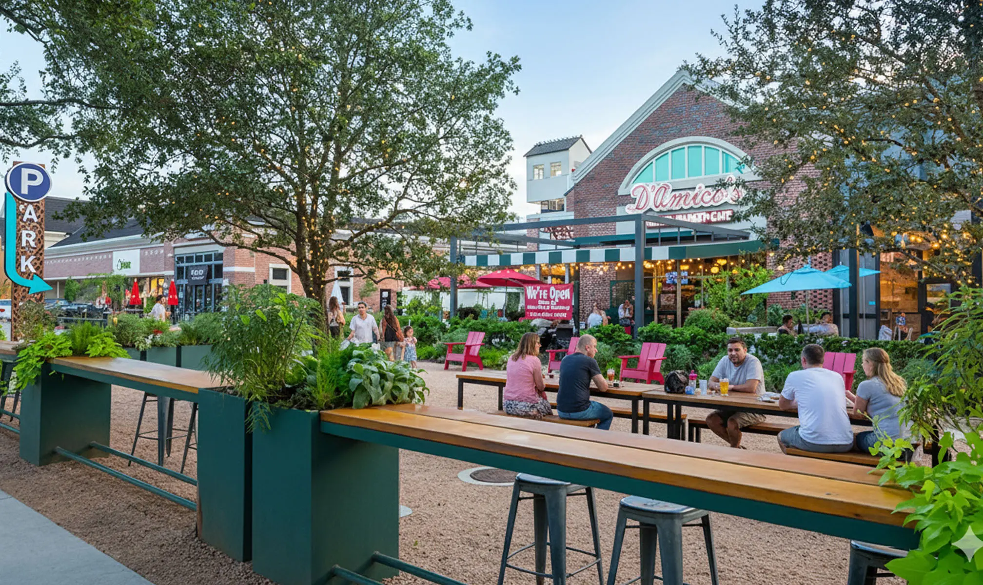 Outdoor shopping area in Rice Village